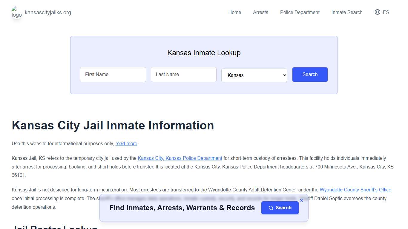 Kansas Jail, KS Inmate Roster, Municipal Jail Info